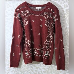 Madewell Women’s S Maroon Red Bandana Print Crewneck Pullover Sweater